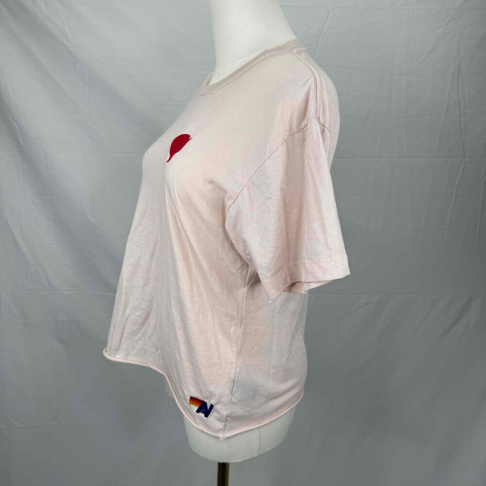Aviator Nation Cream Short Sleeve T Shirt With Heart Patch Medium Soft Flawed - Picture 5 of 15